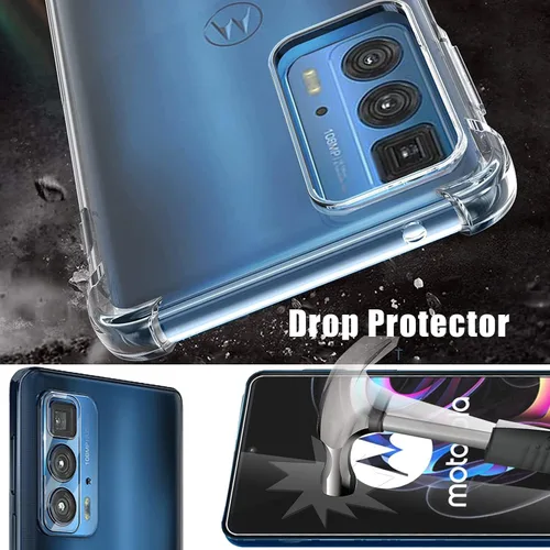 Vista 6 de MOOISVS - Protector de pantalla de vidrio templado para Motorola Edge 20 Pro (2 paquetes) + protector de lente de cámara (2 paquetes) + funda de TPU