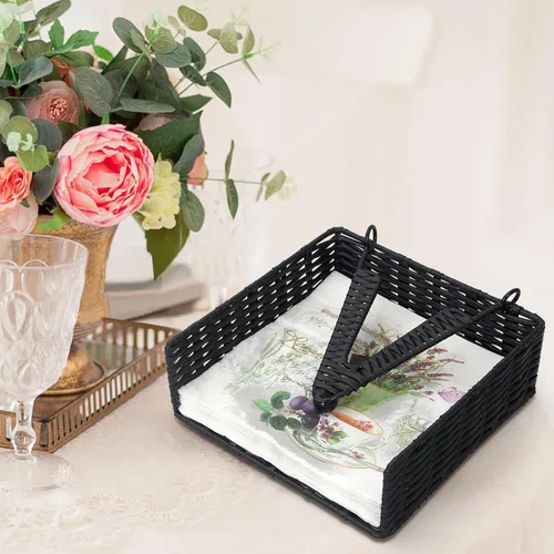 Vista 7 de Servilleteros con peso de ratán para cocina, cóctel, servilleteros de mimbre para mesa de baño, servilleteros tejidos con brazo pesado