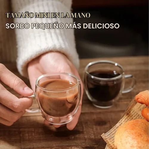 Vista 4 de KitchenTour - Taza de café aislada de 2.5 onzas, taza de café de vidrio de doble pared con asa, juego de 4 vasos de vidrio transparente