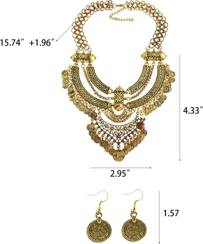 Vista 6 de YANCHUN Disfraz de gitana para mujer, joyería de gitana para mujer, disfraz renacentista, conjunto de collar bohemio, juego de aretes, joyería