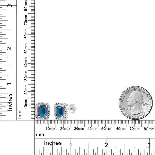 Vista 46 de Gem Stone King Aretes de plata de ley 925 con piedra natal Corte esmeralda de 0.315 x 0.236 in Aretes de halo para mujer