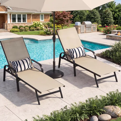 Vista 7 de 2-Pack 5-Position Adjustable Outdoor Reclining Lounge Chairs Sky Blue