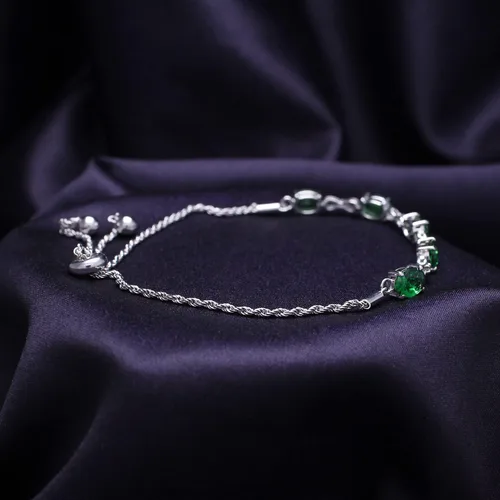 Vista 5 de SAVEARTH DIAMONDS Pulsera ajustable de plata de ley 925 con esmeralda verde y diamante cultivado en laboratorio blanco para mujer