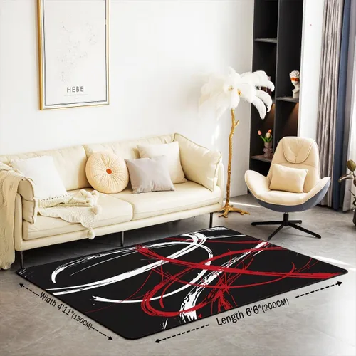 Vista 2 de Alfombra decorativa de color rojo y gris, negro, blanco, para niños, moderna, abstracta, geométrica, de 3 x 5 pies, para mujeres y hombres, alfombra