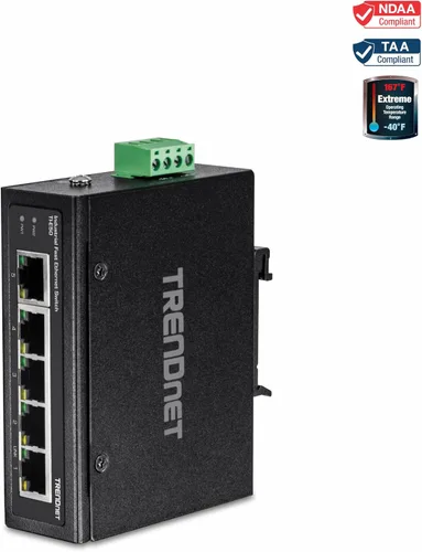 Vista 2 de TRENDnet Interruptor industrial de riel DIN Fast Ethernet de 5 puertos, TI-E50, 5 puertos Fast Ethernet, clasificación IP50, rango de funcionamiento