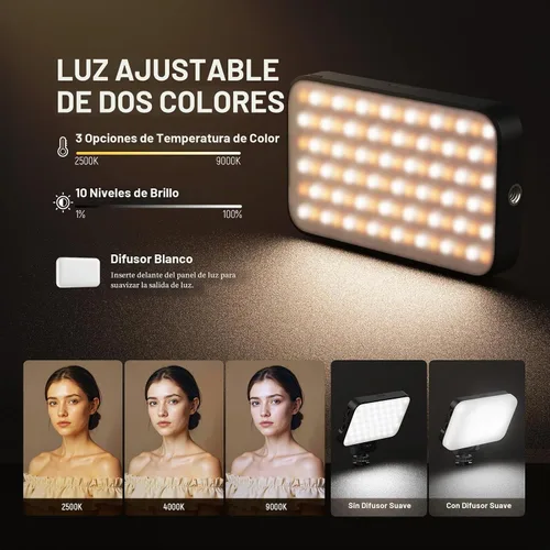 Vista 3 de NEEWER Versión de Nivel de Entrada Luz de Selfie para Teléfono para iPhone, 2500-9000K CRI80 2000mAh Recargable Luz de Clip de Plástico