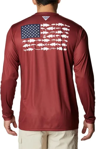 Vista 2 de Columbia Terminal Tackle PFG - Señuelos para hombre grandes y altos con bandera de pez, color jaspe rojobajo blanco, talla 2X B&T