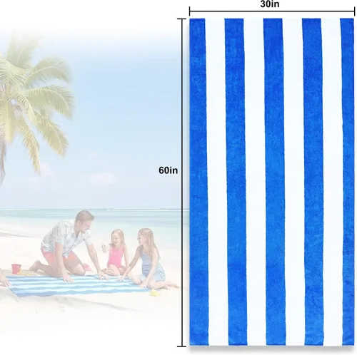 Vista 5 de Exclusivo Mezcla Toallas de playa de gran tamaño, paquete de 4 toallas de baño ligeras a rayas cabaña para niños y adultos, extra grandes y Azul