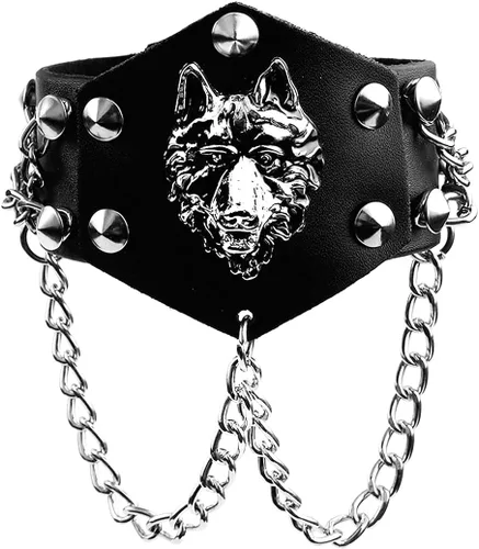 Vista 8 de Eigso Pulsera de cuero sintético negro con calavera para hombre y mujer, pulsera ajustable