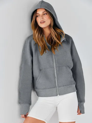 Vista 4 de ANRABESS Sudaderas con capucha recortadas con cremallera para mujer, sudaderas de forro polar con cremallera, suéteres con capucha, suéteres 2024