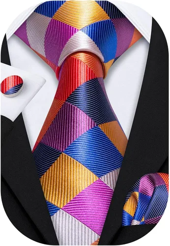 Vista 28 de Barry.Wang Corbatas de seda para hombre, diseño de lunares, gemelos cuadrados de bolsillo, gemelos para negocios, boda