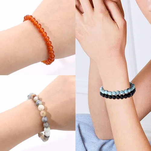 Vista 3 de FIBO STEEL 10 pulseras de cuentas de piedra natural de 6 a 0.315in para mujeres y hombres, pulseras de cuentas de cristal con piedras preciosas