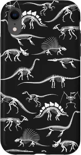 Vista 25 de Funda para iPhone 17 con diseño de huesos de dinosaurio fosilizado con animales prehistóricos