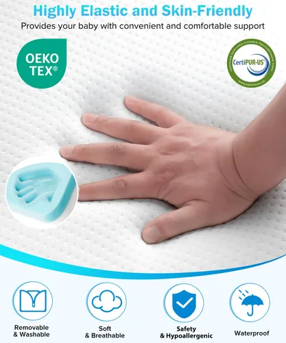 Vista 5 de Colchón impermeable para cuna estándar de 3 pulgadas, transpirable, 52 x 27.5 pulgadas Portable Full Size Crib Memory Foam Mattress for Toddler