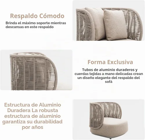 Vista 5 de Juego de 2 sofás para exteriores, muebles de patio al aire libre, sofá
