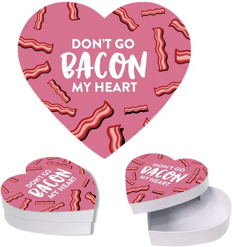 Vista 22 de Andaz Press Caja en forma de corazón para el día de San Valentín con tapa, divertida caja reutilizable en forma de corazón para tocino, caja de Bacon