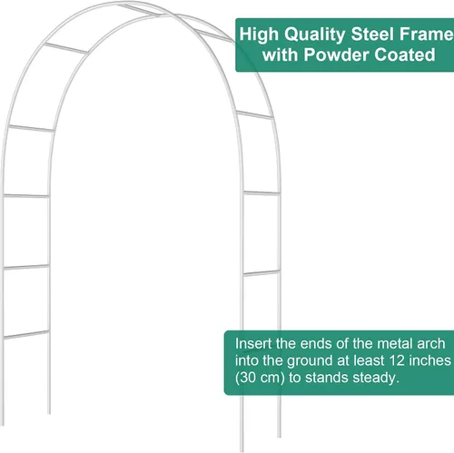 Vista 7 de Hotop Enrejado de arco de jardín de boda para plantas trepadoras, 7.8 pies, fácil de montar, soporte de fondo de enrejado de boda de metal con Blanco