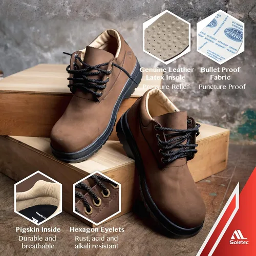Vista 5 de Soletec Zapatos de trabajo industriales de seguridad con punta de acero, cuero nobuck auténtico, antideslizante, plantilla a prueba de balas