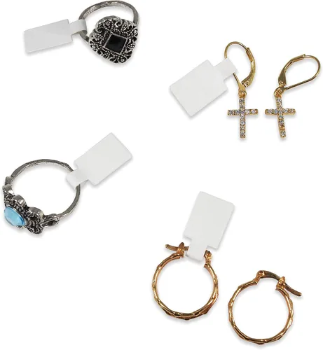 Vista 2 de CuteBox - Etiquetas de reparación, precio e identificación de joyas, 1000 unidades, mancuerna blanca rectangular Tyvek, autoadhesivas para anillos