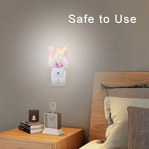 Vista 6 de Luz nocturna de loto de lirio de agua rosa, luces nocturnas LED enchufables, lámpara de noche con sensor automático, lámpara de anochecer a Lirio