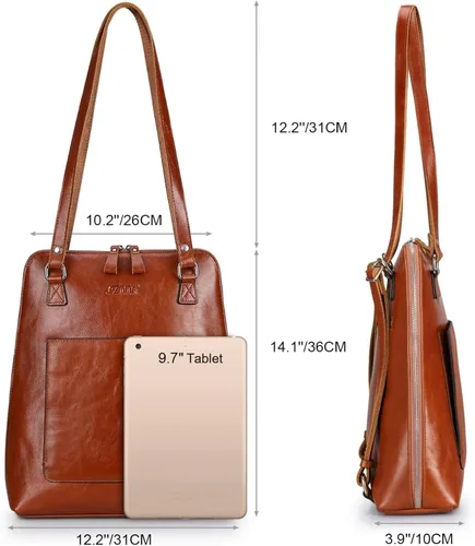 Vista 4 de S-ZONE Mochila de cuero para mujer, bolso de hombro casual, mochila de moda, L