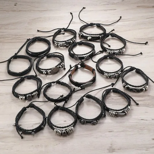 Vista 2 de 16 pulseras para hombres y mujeres, diseño de calavera trenzada negra infinita de Tai Chi, pulseras punk rock para uso diario