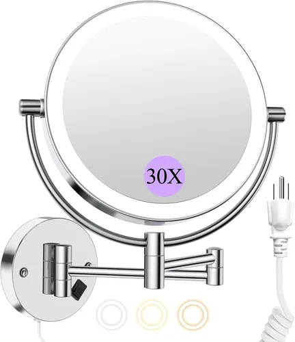 Vista 8 de Wall Mounted Makeup Mirror with Lights, Double-Sided Magnifying, Plug-in Lighted Vanity Mirror with 3 Color Modes, 20X/1X Dimmable Brightness, 360°