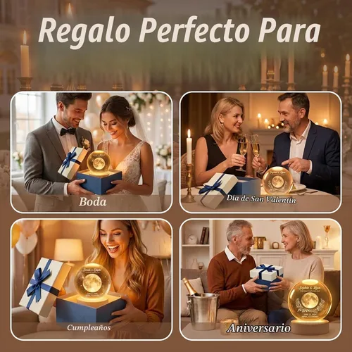 Vista 7 de Luz nocturna de bola de cristal de fase lunar personalizada, recuerdo de regalos de boda luna1