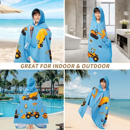 Vista 6 de Gealaek Toalla con capucha para niños pequeños de 5 a 12 años, toalla de baño, piscina, playa, extra grande, suave y absorbente, poncho de playa