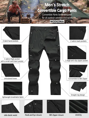 Vista 5 de Pantalones convertibles de senderismo para hombre, impermeables, ligeros, de secado rápido, con cremallera, pesca, viajes, safari, trabajo al aire