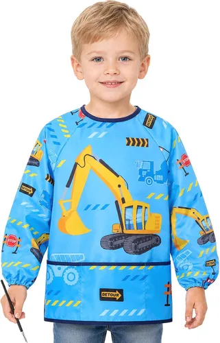 Vista 15 de WERNNSAI Bata de arte para niños impermeable con manga larga y 3 bolsillos de pintura