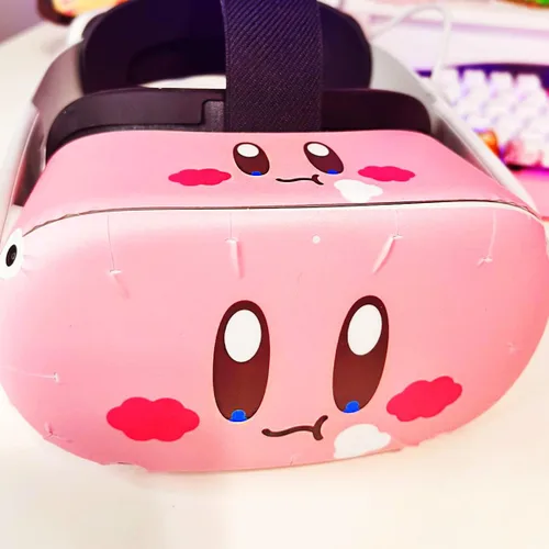 Vista 5 de BelugaDesign Pink Puff Ball Skin para Oculus Quest 2 Lindo anime Kawaii Forgotten Land Star Allies Funda de vinilo para niñas y niños