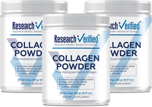 Vista 10 de Research Verified® Colágeno en polvo, péptidos de colágeno marinos hidrolizados, sin sabor, hidratación y elasticidad de la piel, recuperación