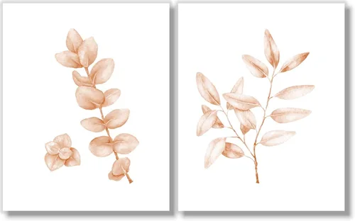 Vista 3 de Sepia - Arte de pared botánico de eucalipto – Juego de 4 impresiones de hojas de acuarela en papel de lino en relieve – Decoración de granja costera