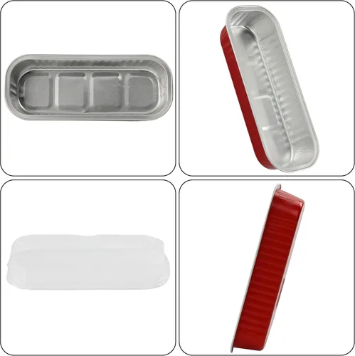 Vista 3 de Mini Moldes para Pasteles con Tapas, 50PCS Moldes Rectangulares Desechables de 6.8OZ Ramekins Forros para Cupcakes con Tapas Moldes para Pan Mini