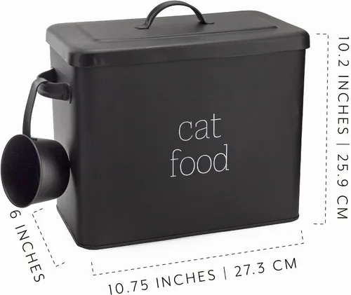 Vista 6 de AuldHome Design Farmhouse - Contenedor de comida para gatos (negro) con aspecto esmaltado rústico con cuchara