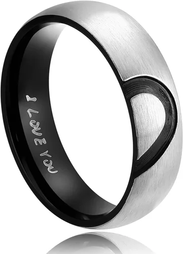 Vista 2 de ANAZOZ Anillo de promesa de corazón de amor real para parejas, de acero inoxidable, anillo superior, 0.236in