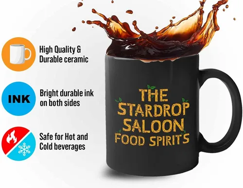 Vista 4 de Bubble Hugs Taza de café de videojuegos – The Stardrop Saloon Food Spirits – Farming Country Adventure Gaming Gamer Stardew Pelican Town 11 onzas