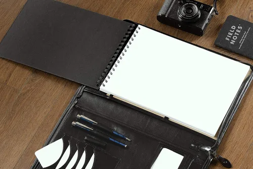 Vista 4 de Noda Cartera de cuero a4, portadocumentos, carpeta de conferencias con calculadora (negro)