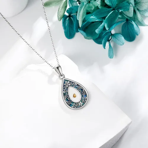 Vista 3 de URONE Collar con colgante de semilla de mostaza, de plata de ley, con dije de fe y semilla de mostaza, joyería cristiana