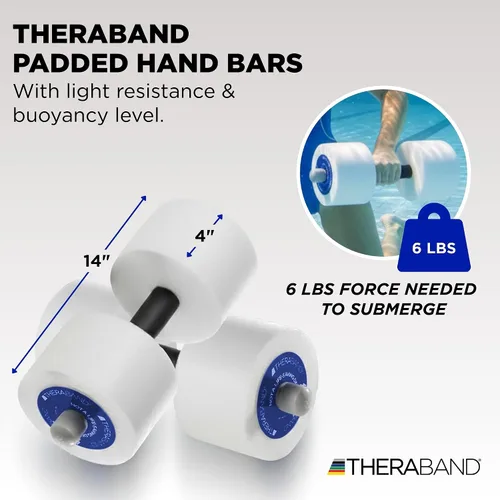 Vista 3 de THERABAND Pesas de agua, mancuernas acuáticas para fitness en la piscina, 2 pesas de espuma con agarre acolchado para aeróbicos acuáticos, terapia