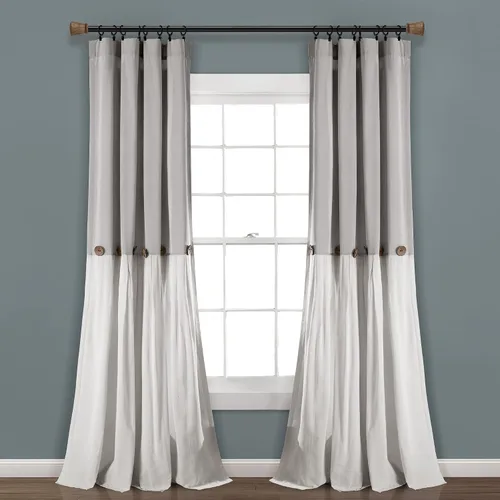 Vista 15 de Lush Decor - Panel de cortina de ventana con botón de lino, único, 40 pulgadas de ancho x 84 pulgadas de largo, negro y blanco claro - Cortinas