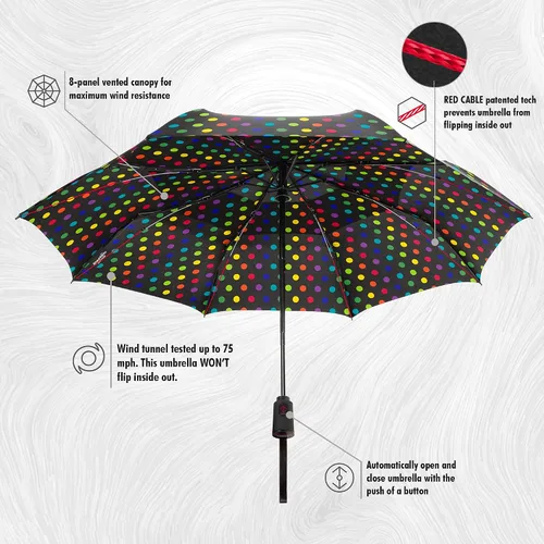 Vista 3 de ShedRain Vortex - Paraguas de viaje plegable automático compacto y resistente al viento, con botón para abrir y cerrar, con ventilación para lluvia