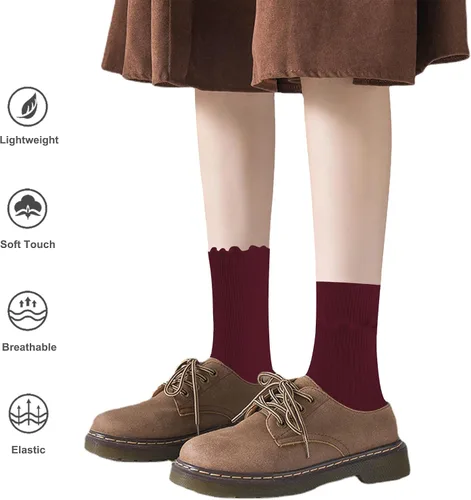 Vista 3 de DOOVID Calcetines de algodón con volantes para mujer, calcetines casuales holgados para mujer