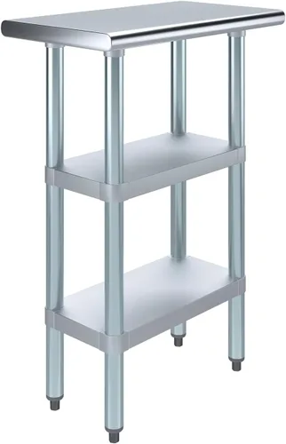 Vista 19 de Mesa de trabajo de acero inoxidable con 2 estantes Mesa de utilidad de metal Utilidad comercial y residencial NSF