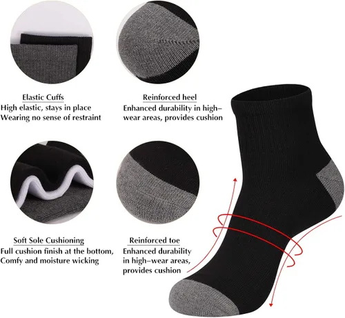 Vista 2 de COOVAN 12 Pairs Mens Cushion Ankle Socks Men 12 Pack Low Cut Comfort Breathable Casual Socks