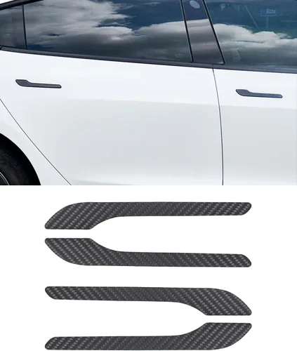 Vista 9 de Cubierta de Manija de Puerta, Juego de Protector de Borde de Manija de Puerta de Fibra de Carbono Mate Real Compatible con Tesla Model Y Model 3