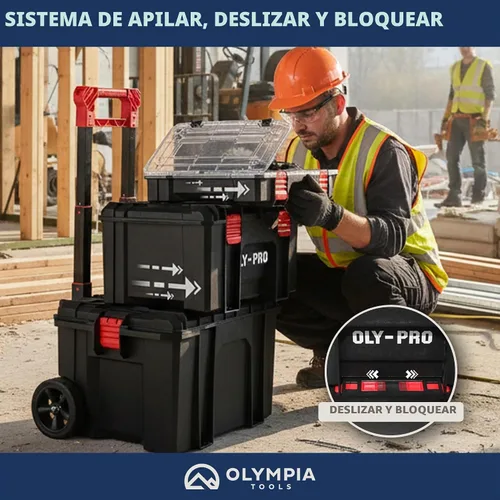 Vista 4 de Sistema modular de almacenamiento de cajas de herramientas – 250 libras de polietileno de alta densidad de plástico resistente, mango de metal