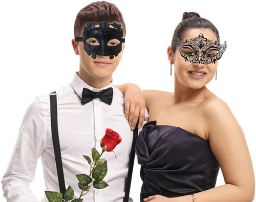 Vista 3 de Esaleely Máscara de máscaras para parejas, hombres griegos romanos, máscara veneciana de metal para Halloween, Mardi Gras, fiesta de baile