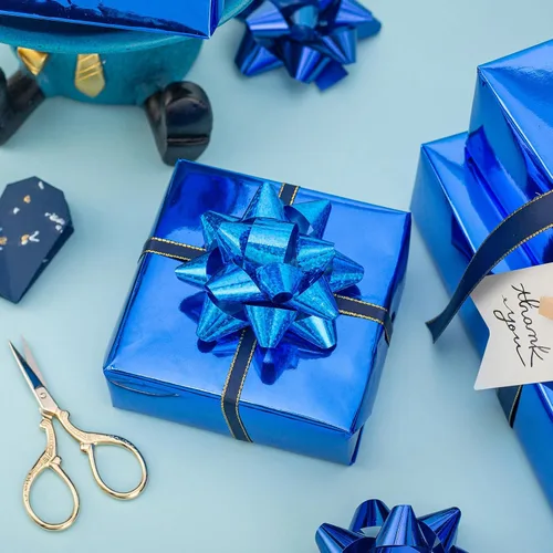 Vista 3 de Homeral Rollo de papel de regalo Jumbo de 30 pulgadas x 32.8 pies, color azul rey metálico para Navidad, cumpleaños, vacaciones, boda, baby shower